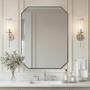 ANDY STAR Chrome Bathroom Mirror, 30x40 Inch Octagonal Vanity Mirror in Stainless Steel Metal Frame, Anti-Rust, Shatterproof HD Glass, Wall Mounted for Bathroom, Bedroom, Living Room