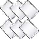 Potchen 6 Pcs Baking Sheet Pan Set Stainless Steel Cookie Sheet Small Toaster Oven Pans Tray Barbecue Grill Pan Rectangle Trays Oven Freezer Bakery, Non-stick, Easy Clean, 9 x 6.7 x 1 Inches