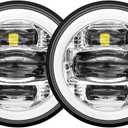 2024 New 4.5" inch LED Passing Lights Fog Lamps Driving Light DRL White Halo DOT Kit for Motorcycle Auxiliary Light Bulb Projector Driving Lamp Chrome
