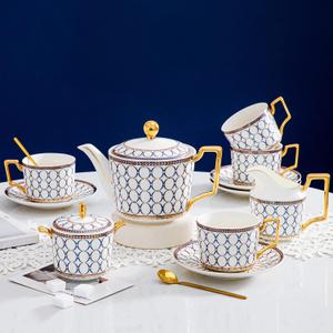 CwlwGO-15 Pieces Porcelain Tea Service Set for 4, Bone China Coffee Tea Sets,Tea Cup Set with Teapot, Sugar Bowl, Creamer Pitcher And Gifts Box, Britain Tea Cups and Saucer Sets For Women,Adults.