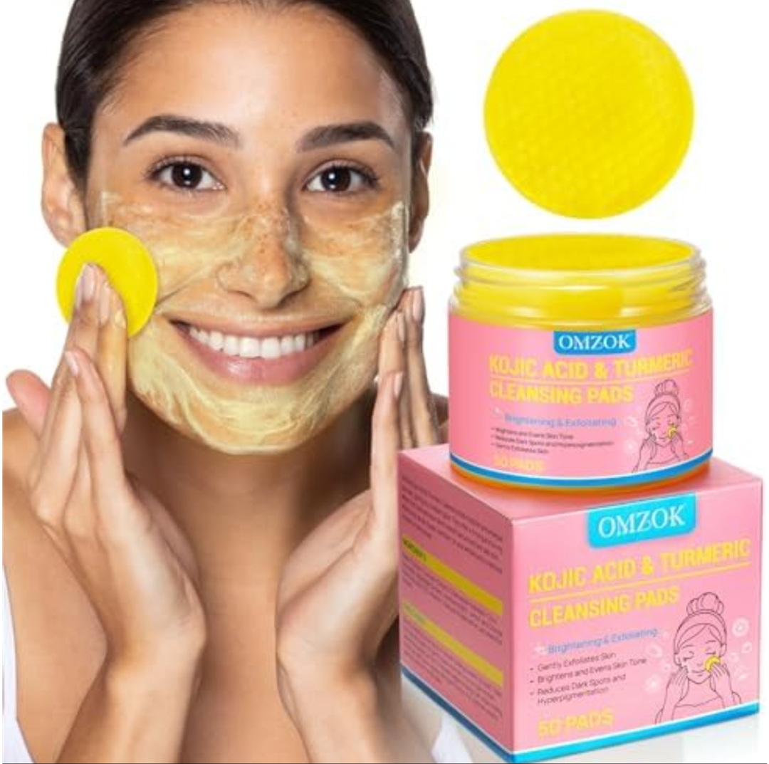 Pack Of 6 Turmeric Kojic Acid Cleansing Pads - Turmeric Facial Cleansing Pads For Acne Firming Skin - Remove Excess Keratin Clean Pores 50PCS