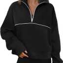 Avanova Women Half Zip Collared V Neck Pullover Pockets Long Sleeve Sweatshirts Black Medium (Black, M)