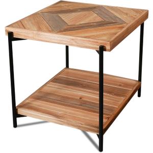 StoneCreek End Table 23 inch, Solid Fir Wood Side Table with Metal Frame, 2-Tier Storage Shelf, Square Nightstand for Living Room, Bedroom & Office, Rustic Style