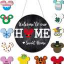 13 Pcs Mouse Interchangeable Door Sign,Seasonal Welcome to our Home Sign for Front Door,Mouse Seasonal Door Wreaths Welcome Signs for Valentine'S Day Housewarming Gifts Wall Porch Decor (Black)