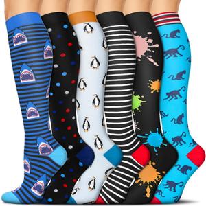 SunFeeling 6 Pairs Compression Socks for Women & Men Circulation - Best Support for Nurses, Running, Athletic, Sports