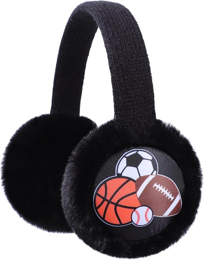 ZTL Kids Knit Earmuffs Soft Plush Ear Warmers Winter Outdoor Ear Muffs for Boys Girls E Ball - Black