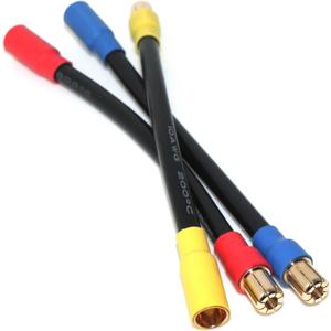 3-Pack 6.5mm Bullet Connector Extension Leads Male to Female, 10AWG RC Motor/ESC Power Wires, 4.8in (0.1) High Temp 200C Silicone Cable, Gold-Plated Copper