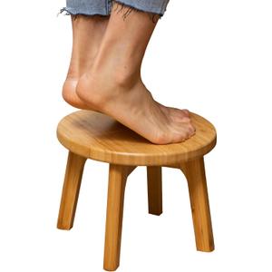 GOBAM Bamboo Step Stool, 7.3 inches - Sturdy Foot Stool for Adults and Kids, Portable Wooden Stool for Kitchen, Bathroom, Bedroom, or Toy Room - 300 lbs Capacity