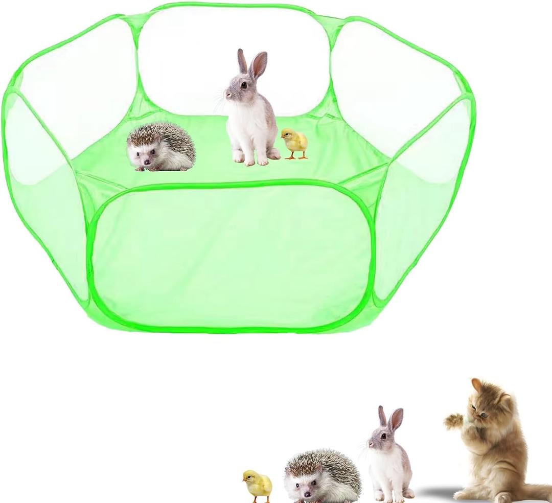 Small Animals Playpen, Portable Pop-up Open Interactive Pet Tent, Indoor Outdoor Fence for Rabbits, Guinea Pig, Hamster, Chinchillas, Kittens, Puppies (Green)