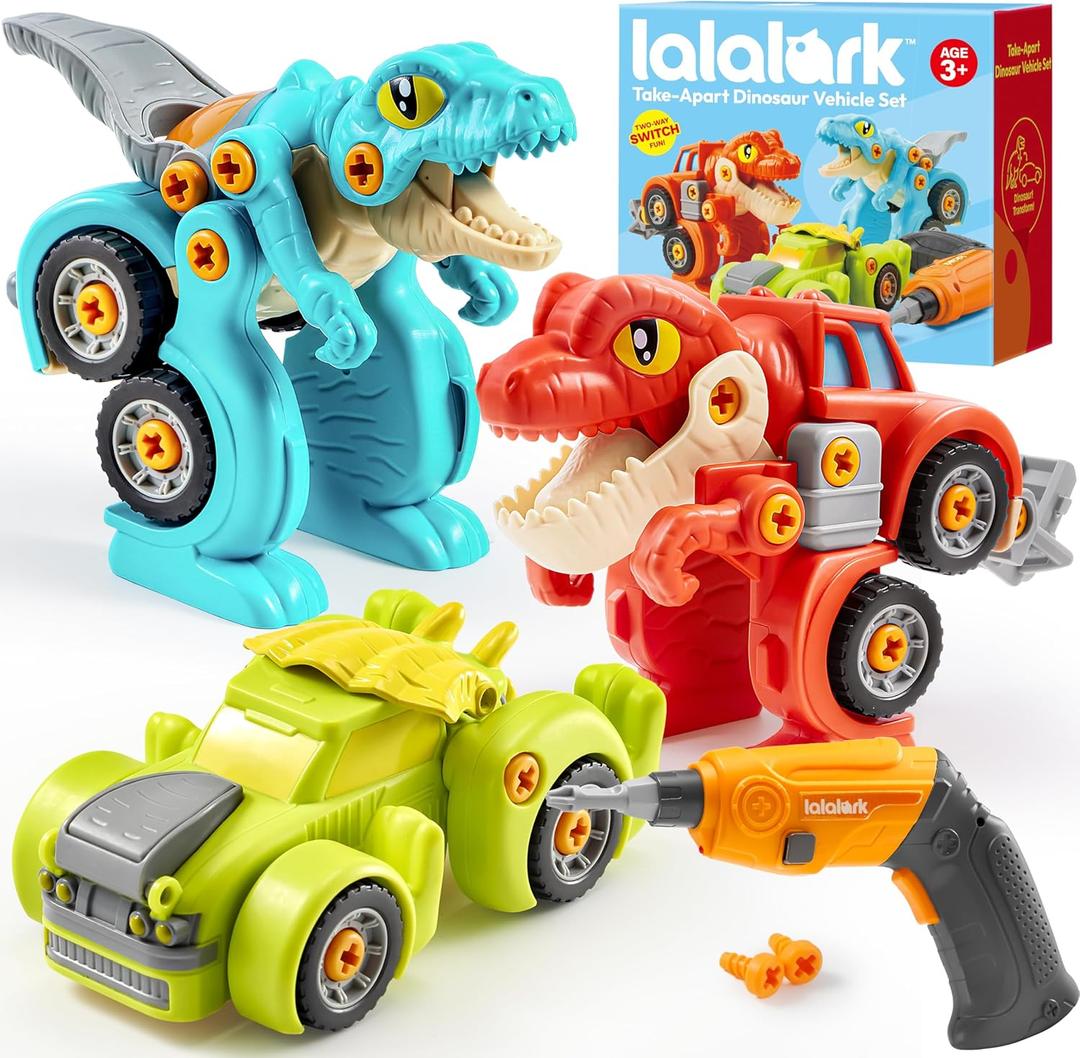 lalalark Dinosaur Toys for 3 4 5 6 7 Years Old Boys, Take Apart Construction Building Toy with Electric Drill, STEM Educational Transform Playsets with Two-Way Switch, Party Christmas Birthday Gift