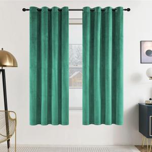 SNITIE Emerald Green 63in Long Velvet Curtains with Grommet, Super Soft Noise Reducing Thick Light Filtering Velvet Drapes for Living Room and Bedroom, Set of 2 Panels, 52x63In Long
