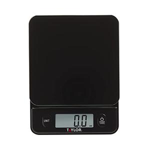 Taylor Glass Top Food Scale with Touch Controls, 11 lb Capacity, Sleek Black Design for Precision Food Measurement in Grams and Ounces