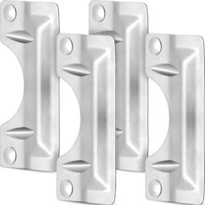 Landhoow 4 Pcs 3 x 7'' Door Latch Guard Plate Cover Stainless Steel Door Security Strike Latch Protector, Against Forced Entry Easy to Install for Home and Commercial (Reinforcement Ribs Style,Silver)