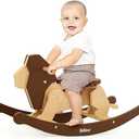Belleur Wooden Rocking Horse for Toddler 1-3 Year Old, Baby Wood Ride-on Toys with Removable Fence for Indoor & Outdoor Activities, Boys & Girls Rocking Animal for Birthday