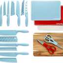 Country Living 20-Piece Kitchen Knife Quality Stainless-Steel Blades with Guards, Complete Set includes Knives, Shears, Acacia Cutting Board and Flexible Chopping Mats, Blue