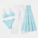 Mix and Match Light Blue Bikini with Crisp White Jeans And Maxi Skirt Pool Side Sunset Style, Small