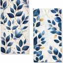 Watercolor Leaves Hand Towels Bathroom Set of 2 Absorbent Dark Blue Gold Bath Hand Towels for Bathroom Home Hotel Spa Gym Yoga Nautical Beach Bathroom Decor Gifts for Women Man 14"x28"