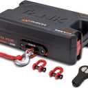 RUGCEL WINCH 12V DC Electric Portable Utility Winch 4500lb/2041kg Single Line Pull with Steel Mounting Plate, Integrated Hawse Fairlead and Synthetic Rope,Wiress Remote, Black