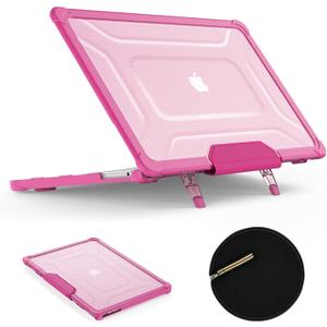 SEYMAC stock Case for MacBook Air 15 inch 2025-2023 Release A3241 A3114/A2941 M4-M2 Chip, Shock-Absorbing Protection with Folding Stand &Mouse Pad/Bag Case for MacBook Air 15'' (Pink)