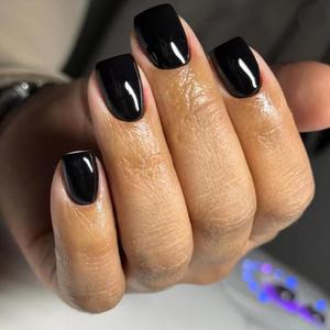 Square Press On Nails Short Blue False Nails with Solid Color Design Summer Acrylic Full Cover Glossy Glue On Stick On Nails for Women Reusable Manicure 24pcs