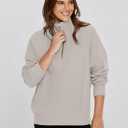 Glamaker Womens Sweatshirts Casual Essentials Pullover Fall Half Zip Tops Preppy Shirt Long Sleeve Fashion Clothes (Beige, S)