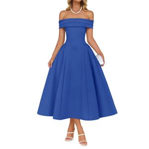 ZESICA Summer 2026 Cocktail Dresses for Women's Off Shoulder Short  Sleeve Swing A Line Wedding Evening Party Midi Dress XL