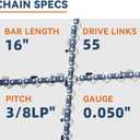 16-Inch Replacement Chainsaw Bar and AdvanceCut Chainsaw Chain Combo, 55 Drive Links, 3/8" LP Pitch, .050" Gauge, Low Vibration (160SDEA074)