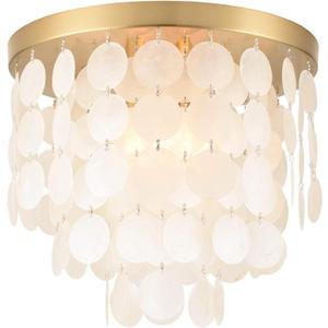 ALICE HOUSE 13.8" Capiz Shell Ceiling Light,Brushed Brass Finish, 3 Light Flush Mount Light for Bedroom, Hallway, Entryway ETL Listed, AL2608-S3
