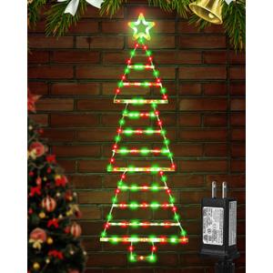 Christmas Decorations, 4.4 FT LED Christmas Tree Shaped Ladder Lights with Star Topper, Plug-in Waterproof 8 Modes Window Hanging Onaments for Indoor Outdoor Wall Door Xmas Decorations (Red Green)