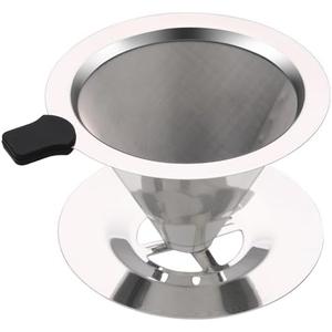 LHUKSGF Pour Over Coffee Dripper，304 Stainless Steel Metal Coffee Filter with Base, Dual-Layer Metal Coffee Filter, Perfectly Filters Coffee Grounds, Convenient and Portable for Outdoor Use
