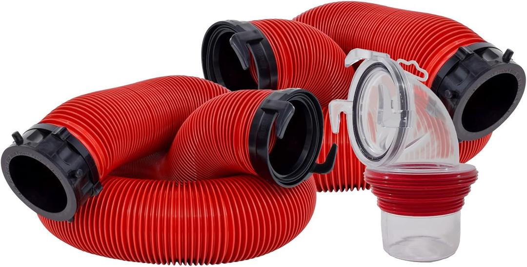 Valterra EZ Coupler 20-Foot RV Sewer Hose Kit for RV Camper, Includes 2 Attachable 10-Foot Hoses with Rotating Fittings and 90 Degree Clearview Sewer Adapter (20 Ft Kit)