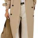 Farktop Womens Oversized Long Trench Coat Double Breasted Lapel Windproof Overcoat with Belt (Beige, M)