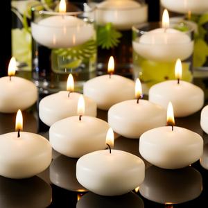 Crenovo Floating Candles Dripless, 5-6 Hour Clean Burn, 2 Inch Unscented Candles for Wedding, Party, Centerpieces, 24 Pack Water Candles Ivory Romantic Decoration