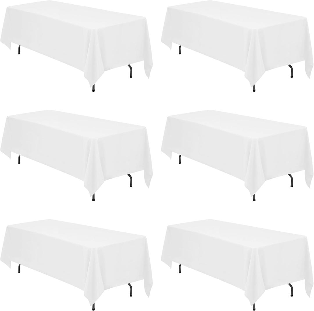 BRILLMAX 6 Pack White Tablecloths 70 x 120 Inch for 6ft or 8ft Rectangle Tables - Rectangular Bulk Linen Polyester Fabric Washable Cloth Cover for Wedding Reception Banquet Birthday Party