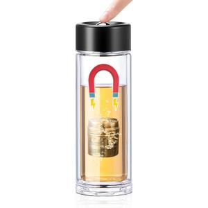 TEAVOR MagnaDrop Tea Tumbler  Double Wall Glass Tea Infuser Cup with Magnetic Steep Control & Bead Switch, Leakproof Travel Mug for Loose Leaf, 12.5oz (Midnight Black)