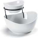 UNICASA Serving Bowls Set, 2 Tier Chip and Dip Bowls with Metal Rack Stand for Fruit, Salad, Candy, Snacks - Ceramic Tiered Appetizer Serving Dishes Food Display Stand for Parties, Kitchen