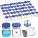 50 Pcs 3ml Sealed Sterile Vials with Self Healing Injection Port, Empty Vials with Plastic-Aluminum Flip Caps, Glass Empty Vials for Injection, Liquid Sample Storage Vial with Caps
