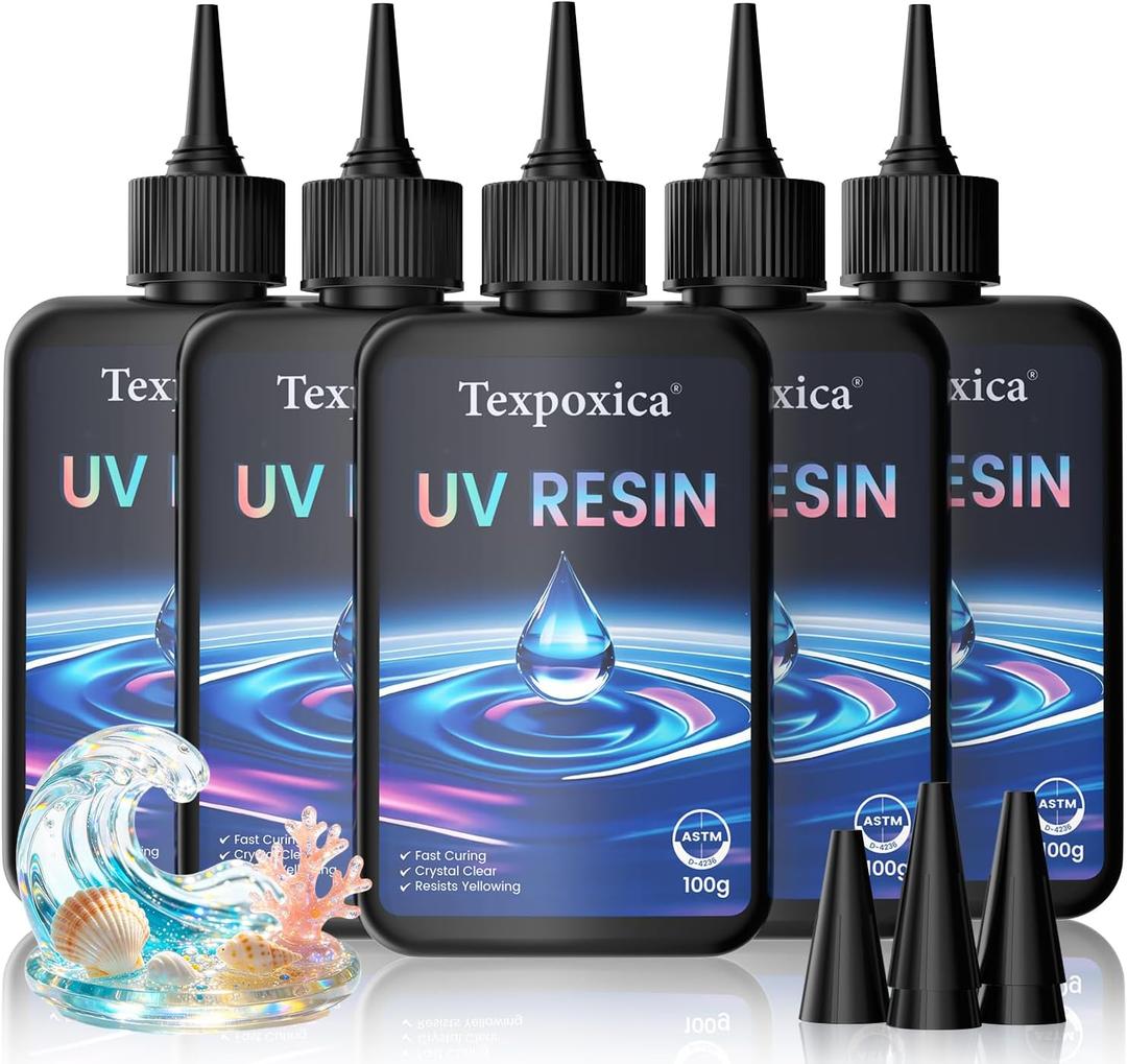 Texpoxica UV Resin 500g-Upgraded UV Resin Kit, Hard Type Crystal Clear Fast Curing UV Epoxy Resin for Craft Jewelry Making