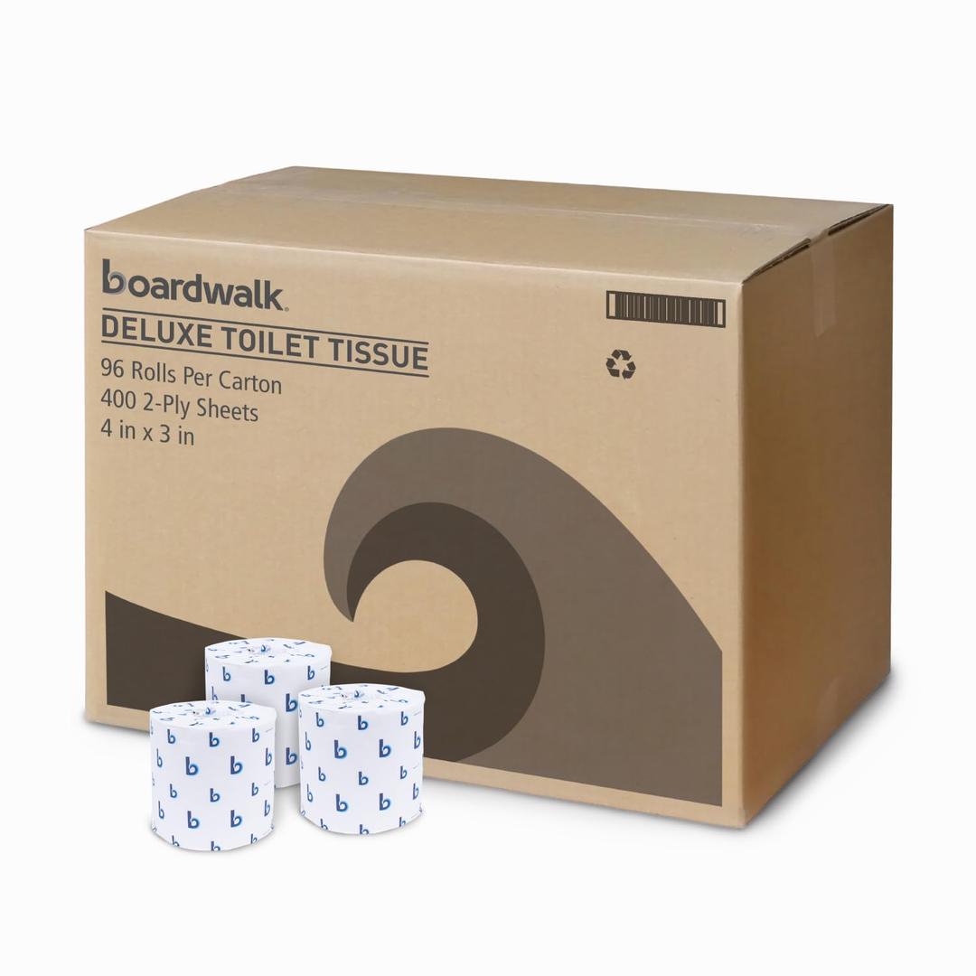 Boardwalk BWK6144 Two-Ply Toilet Tissue, White, 4" x 3" Sheet, 400 Sheets per Roll (Case of 96 Rolls)