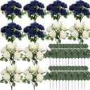 Peonies Artificial Flowers Bulk, 12 Bundles Fake Silk Peonies Faux Eucalyptus Bouquet Realistic Peony Floral Arrangement for Wedding Table Centerpiece Vase Decor (Royal Blue & White)