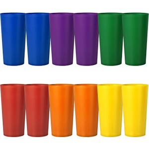 26-ounce Plastic Drinking Glasses Stackable Tumblers Water Cups Mixed Drinkware, set of 12 Mixed Color Reusable Shatter-resistant Dishwasher Safe