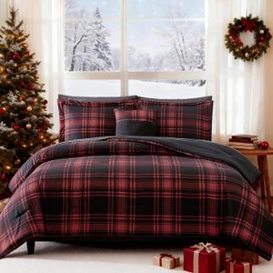 MaiRve King Comforter Set, Classic Red Black Plaid Bedding Set 7 Pieces, Farmhouse Lightweight All Season Bed in a Bag with Sheets, Pillowcases & Shams