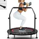 KENSONE 40"/48" Foldable Mini Trampoline, Indoor Trampoline for Kids, Adults Indoor/Garden Workout, Fitness Rebounder with Adjustable Foam Handle, Max Load 330/450 lbs (Black)