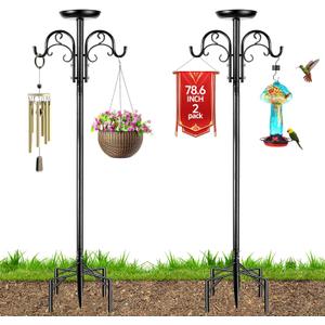 Double Shepherds Hooks for Outdoor Heavy Duty, Adjustable Shepherds Hook, 2 Pack 77 inch with 5 Prongs Base, Garden Hooks for Hanging Bird Feeders, Hanging Plants, Solar Light Lantern
