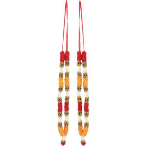Set of 2 Mala Artificial Beaded Mala Ribbon Garland Mala for Idol-Mala for God Statues Accessories Pooja Sringar for Indian Traditional Festival Decoration (Size:-10")(Multicolour)