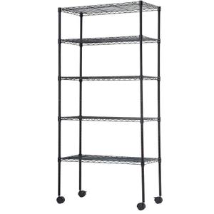 BestOffice | 5-Tier Wire Storage Shelves with Wheels | 14x30x60 | Black | Adjustable Racks | Heavy-Duty Metal Shelf, Holds Upto 220 lbs | No-Tool Assembly | Ideal for Home & Garage Shelving