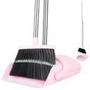 Broom and Dustpan Set, Broom Dustpan Combo Set for Home Commercial Cleaning Supplies Angle Broom with Long Handle Perfect for Courtyard Garage Street (Small-Pink)