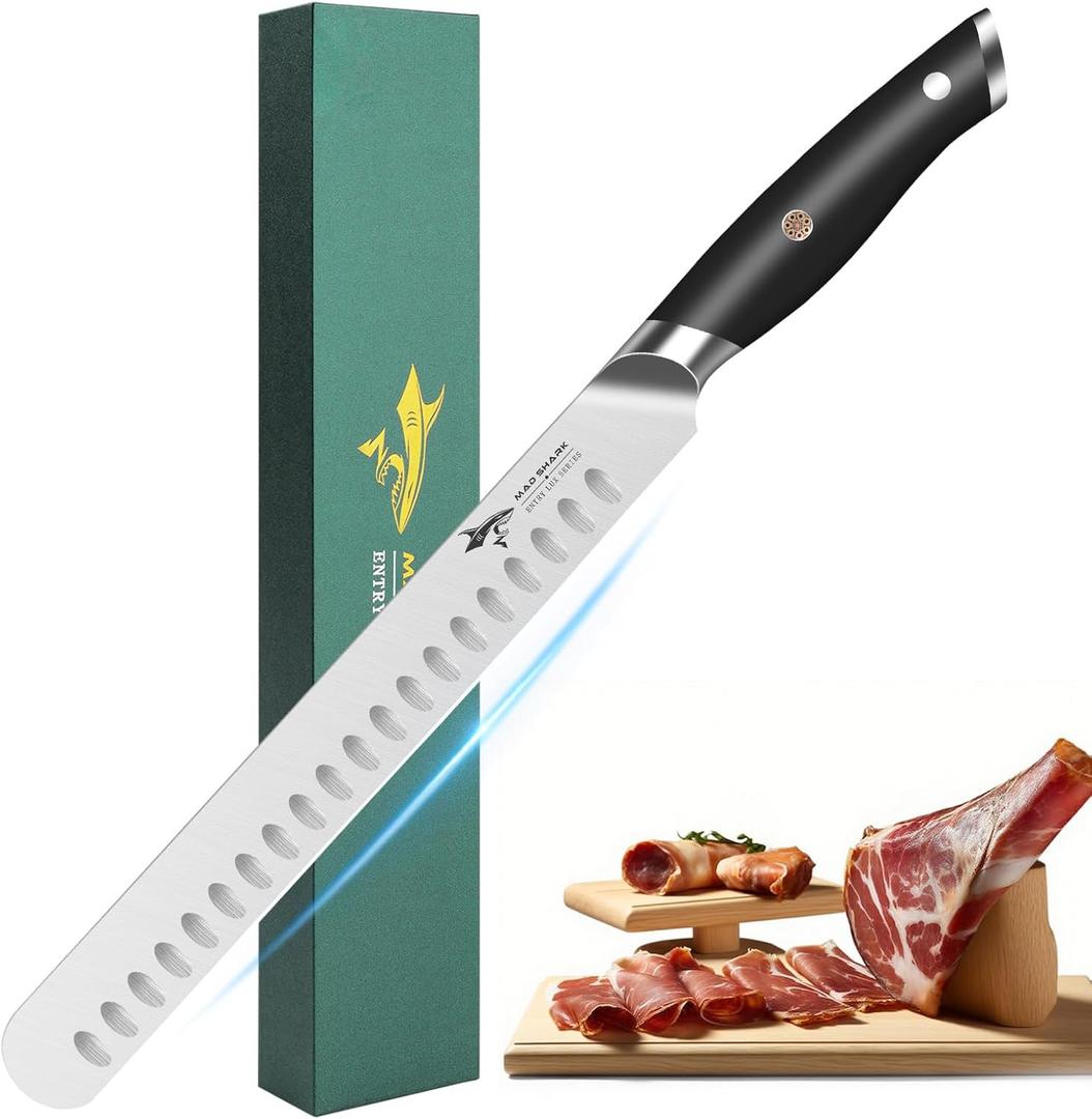 MAD SHARK Brisket Slicing Knife, 10 inch BBQ Knife Razor Sharp Curved Butcher Breaking Knives for Meat Cutting, knives for men with Gift Box