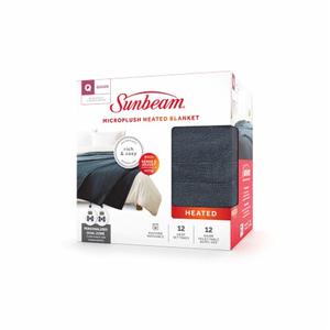 Sunbeam Electric Throw Royal Luxe Microplush Heated Blanket, 4 Heat Settings, 4-Hour Auto Shut-Off, Fast Heating, Warm and Cozy, Grey Rodeen Plaid, Queen