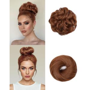 2PCS Messy Bun Hair Piece-Large Wavy Curly & Donut Updo Hair Pieces Set, Scrunchies Synthetic Chignon Ponytail Extensions Thick Updo for Women(Auburn)